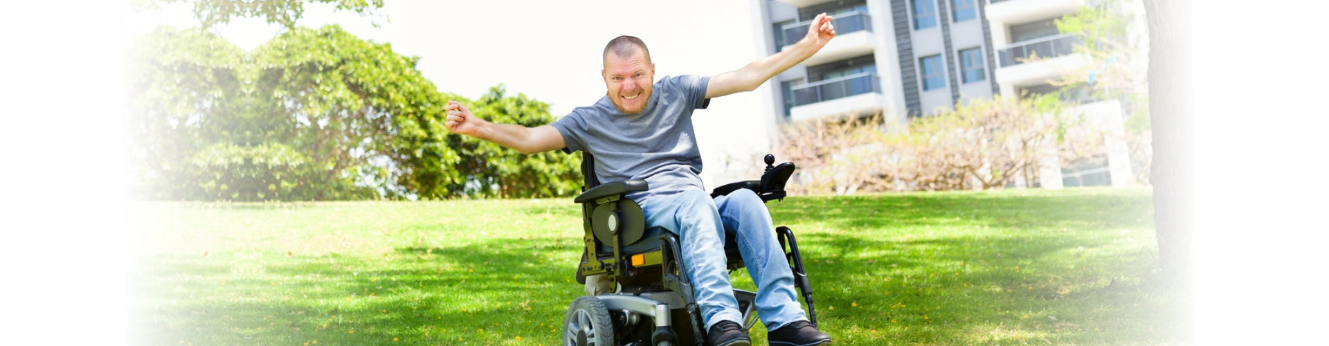 happy patient on a wheelchair